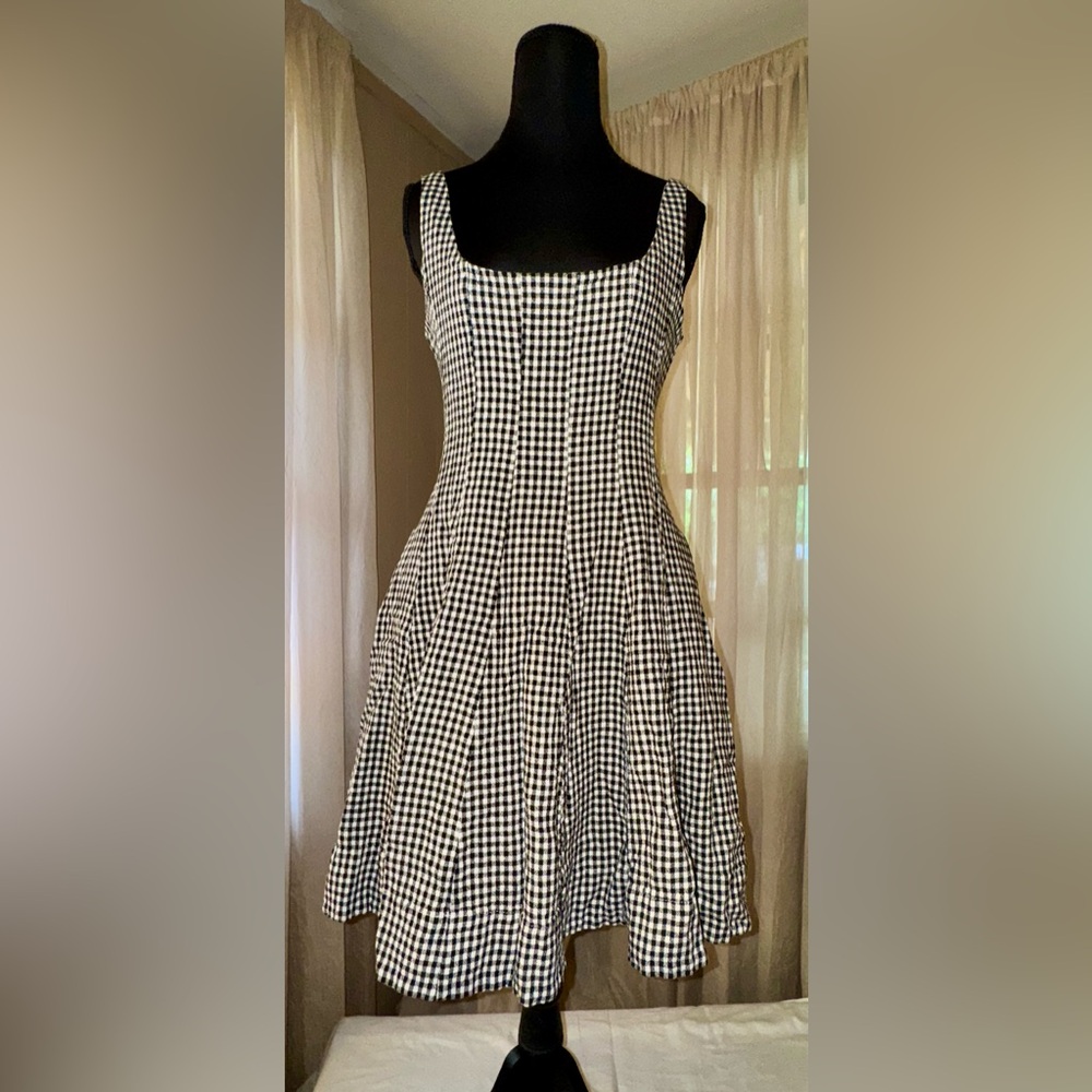Bailey / 44 Black & White Gingham A-Line Linen Midi Dress Size 4
